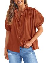 Camisa Feminina PRETTYGARDEN Vermelho Tijolo com Botões, Decote V, Tamanho XL Camisa Feminina PRETTYGARDEN Vermelho Tijolo com Botões, Decote V, Tamanho XL