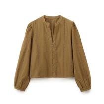 Camisa Feminina Retrô Bordada - Manga Comprida, Algodão, Gola Redonda Camisa Feminina Retrô Bordada - Manga Comprida, Algodão, Gola Redonda