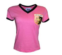 Camisa feminina retro palermo 1970 rosa 100% algodão