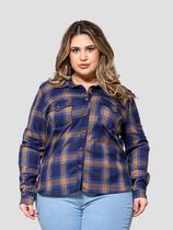 Camisa Feminina Sarja Plus Xadrez Azul