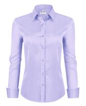 Camisa feminina siliteelon com botões, manga comprida, roxa clara