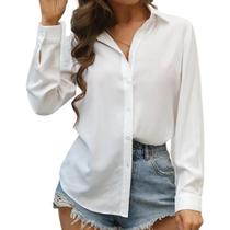 Camisa Feminina Social Blusa Branca Tecido Duna Manga Longa - Aymêe
