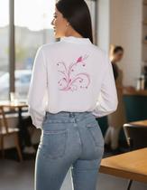 Camisa Feminina Social De Manga Longa Com Bolsos Elegante Delicada Personalizada Dia a Dia Macia Leve Não amarela