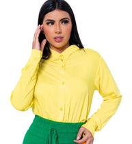 Camisa Feminina Social Gola Polo Manga Longa Com Botões