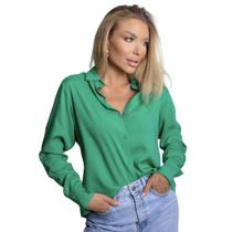 Camisa Feminina Social Gola Polo Manga Longa Com Botões