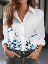 Camisa Feminina Solta Manga Comprida - Elegante Blusa Casual para Fim de Semana e Férias