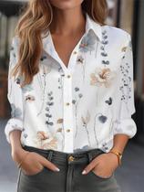 Camisa Feminina Solta Manga Comprida - Elegante Blusa Casual para Fim de Semana e Férias Camisa Feminina Solta Manga Comprida - Elegante Blusa Casual para Fim de Semana e Férias