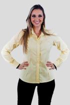Camisa Feminina Sumaia Mariah, Algodão com elastano, Manga Longa e Abotoamento Escondido - Amarela