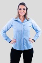 Camisa Feminina Sumaia Mariah, Algodão com elastano, Manga Longa e Abotoamento Escondido - Azul Claro