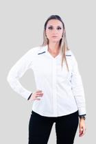 Camisa Feminina Sumaia Mariah, Algodão com elastano, Manga Longa e Abotoamento Escondido - Branca