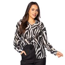 Camisa Feminina Susan Zheng Animal Print Zebra Preto/branco