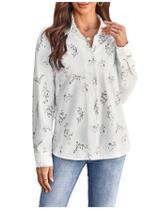 Camisa feminina SweatyRocks com estampa floral de manga comprida branca XS Camisa feminina SweatyRocks com estampa floral de manga comprida branca XS