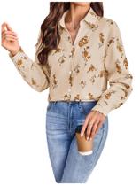 Camisa feminina SweatyRocks com estampa floral de manga comprida e poliéster Camisa feminina SweatyRocks com estampa floral de manga comprida e poliéster