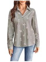 Camisa feminina SweatyRocks com estampa floral de manga comprida e poliéster Camisa feminina SweatyRocks com estampa floral de manga comprida e poliéster