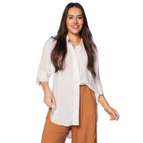 Camisa Feminina The Style Box Alongada em Viscose Bege Claro