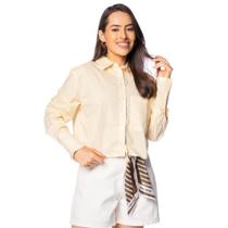 Camisa Feminina The Style Box Social Cropped Amarelo/Branco
