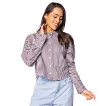 Camisa Feminina The Style Box Social Cropped Marrom/Branco