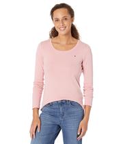 Camisa feminina Tommy Hilfiger, manga comprida, gola redonda, rosa de noiva