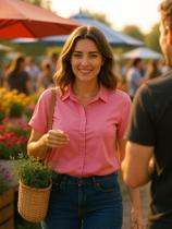 Camisa Feminina Uniforme Casual Elegante Manga Curta Botões Diversas Cores Camisa Feminina Uniforme Casual Elegante Manga Curta Botões Diversas Cores