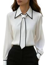Camisa feminina utcoco com botões, gola, manga comprida, branca