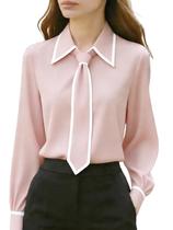 Camisa feminina utcoco com botões, gola, manga comprida, rosa
