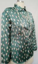 Camisa Feminina Verde Gatos Poliéster