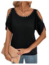 Camisa feminina Verdusa Cold Shoulder Beaded Blouse preta L