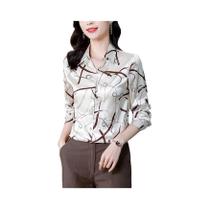 Camisa Feminina Vintage de Cetim com Botões - Manga Longa para Escritório