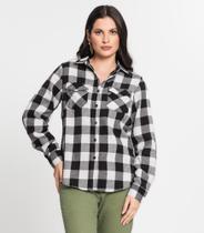 Camisa Feminina Xadrez Flanela Preto e Off White Rovitex