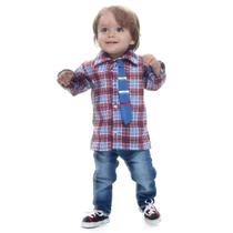Camisa Festa Junina Bebê Xadrez com Gravata Azul Caipira