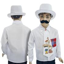 Camisa Festa Junina Infantil Branca com Gravata e Retalho Camisa Festa Junina Infantil Branca com Gravata e Retalho