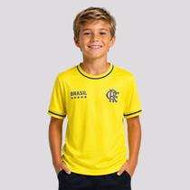 Camisa Flamengo Brasil Jacquard Holográfico Infantil Amarela