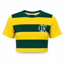 Camisa Flamengo Cropped Virar Especial Brasil Retrô Algodão - Feminino Tamanho:GCor:Amarelo/Verde