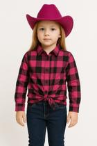 Camisa Flanelada Infantil Xadrez Chapéu Rosa Kit Junino Cowboy Menina
