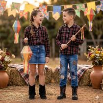 Camisa Flanelada Xadrez Junina Bento Preto - Manga Longa e Botões Camisa Flanelada Xadrez Junina Bento Preto - Manga Longa e Botões