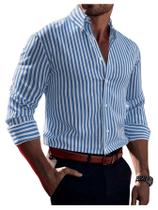 Camisa Floerns com estampa listrada com botões frontais e manga comprida masculina