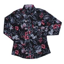 Camisa Floral Feminina Manga Longa Rodeo Western Preta 24618
