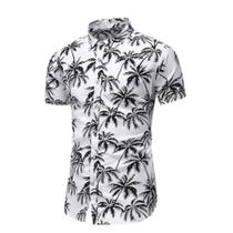 Camisa Floral Social Coqueiro Branca Florida Masculina Havaiana Estampa - Tbasics