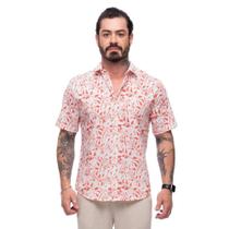 Camisa Flores Jovem Manga Curta Masculina Algodão