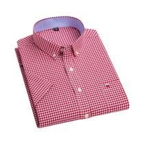 Camisa Formal Casual Elegante De Algodão De Manga Curta Xadrez Oxford Listrada Masculina De Tamanho