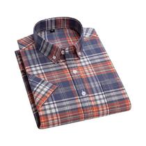Camisa Formal Masculina De Manga Curta Em Oxford 100% Algodão, Estampa Xadrez, Corte Regular,