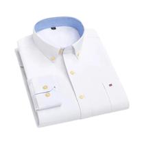 Camisa Formal Masculina De Manga Longa Em Oxford 100% Algodão Com Estampa Xadrez E Bolso, Tamanhos