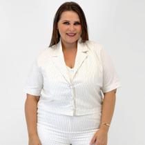 Camisa Formitz Cropped Plus Size Listrada Manga Curta Feminina Camisa Formitz Cropped Plus Size Listrada Manga Curta Feminina