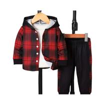 Camisa Forrada De Lã Com Estampa Xadrez Para Bebês Meninos E Calças Coloridas, Roupa Casual De Duas Camisa Forrada De Lã Com Estampa Xadrez Para Bebês Meninos E Calças Coloridas, Roupa Casual De Duas