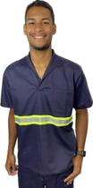 Camisa Gola Italiana de Brim RESISTENTE com Faixa Refletivo Manga Curta Uniforme Profissional Sinalização Eletricista Construção Camisa Gola Italiana de Brim RESISTENTE com Faixa Refletivo Manga Curta Uniforme Profissional Sinalização Eletricista Construção