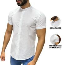 Camisa Gola Padre Masculina Manga Curta Slim Fit Premium