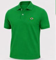Camisa Gola Polo Verde Piquet Lisa Masculina Premium Bordado Bandeira Brasil Camisa Gola Polo Verde Piquet Lisa Masculina Premium Bordado Bandeira Brasil