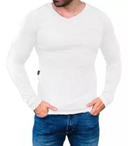 Camisa Gola V Rasa Blusa Slim Segunda Pele Manga Comprida Camisa Gola V Rasa Blusa Slim Segunda Pele Manga Comprida