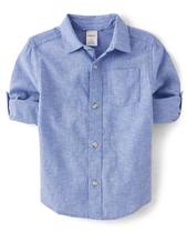 Camisa Gymboree de manga comprida Button Up Boy Blue Linen 5T Camisa Gymboree de manga comprida Button Up Boy Blue Linen 5T
