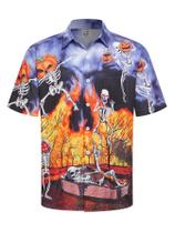 Camisa Hardaddy com estampa de Halloween, manga curta, botão, masculina, cinza, 3GG